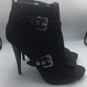 Nine West Peep Toe Black Suede Booties
